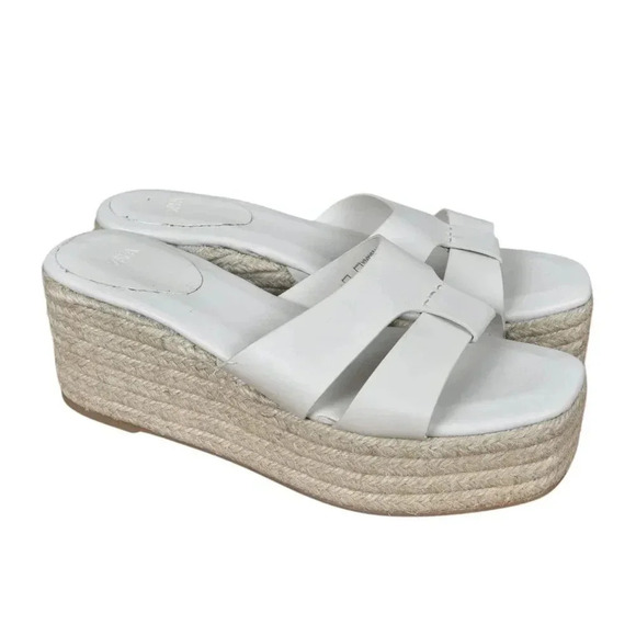 Zara Wedge Espadrille White Sandal Leather Size 39 - Picture 5 of 8